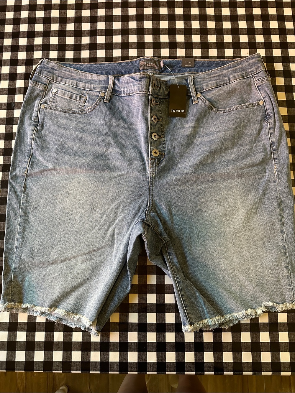 torrid light wash button-front denim bermuda shorts